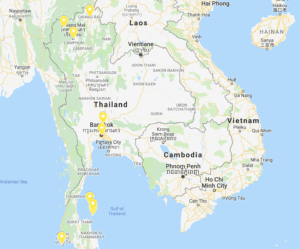 Map of 9 places to visit in Thailand