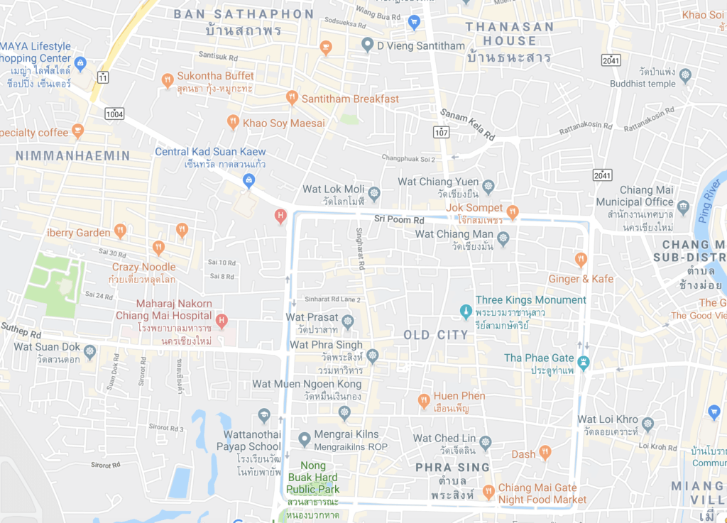 Map of how to use Songthaews in Chiang Mai
