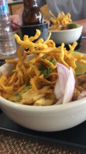 Up close shot of Khao Soi from bamboo cafe