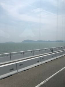 Bridge crossing to Penang with ocean and Island in the back.
