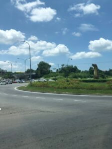 Roundabout in Sandakan with a dinosaur