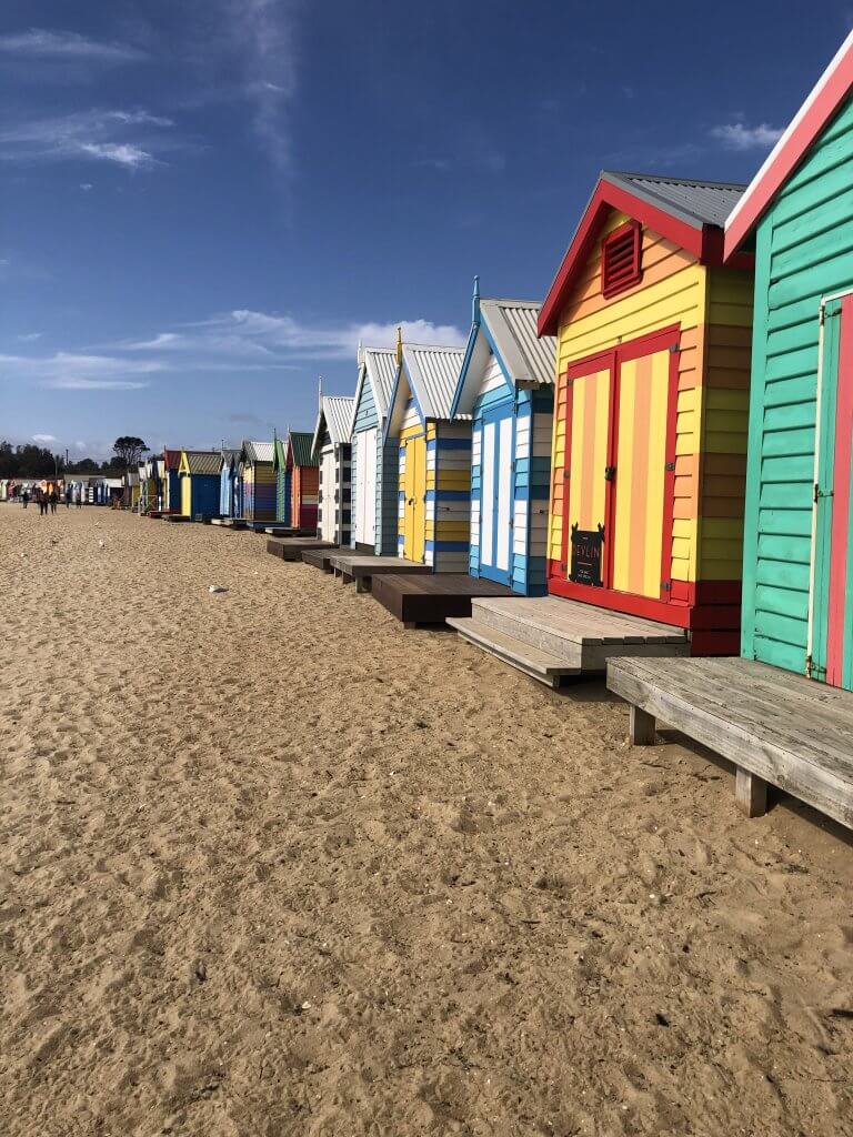 View of Brighton Bathing Boxes on Brighton Beach in Melbourne