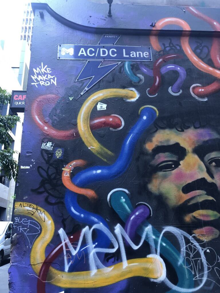 ACDC Lane Street Art in Melbourne street sign