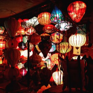 Lanterns at Night in Hoi An lit up at a local store