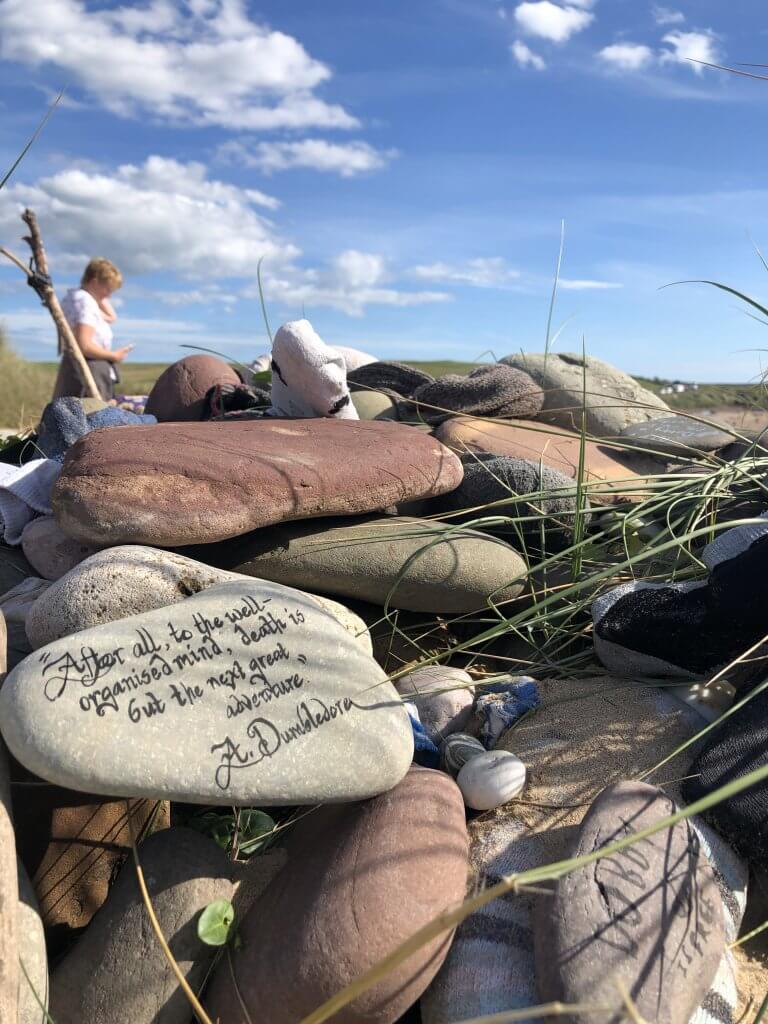 Pebbles for Dobby's Grave at freshwater west beach in Wales