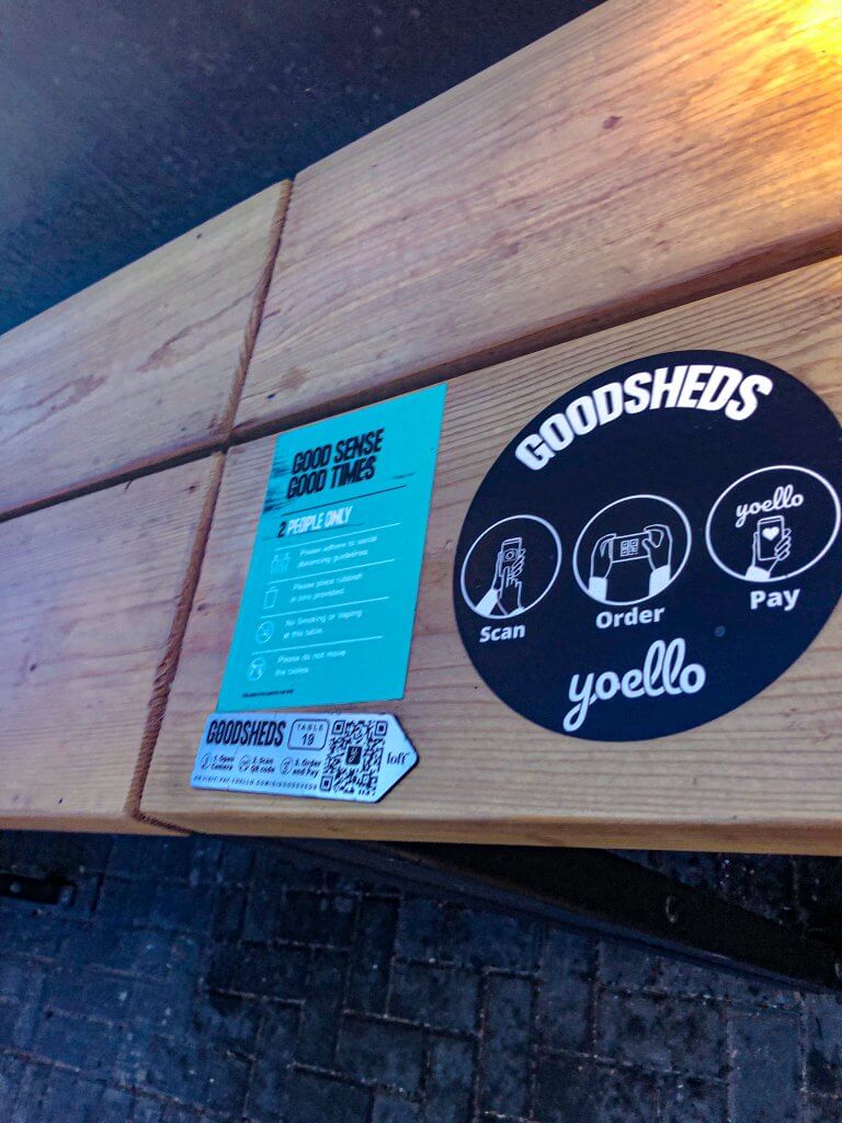 Goodsheds Table information for how to order with QR code for Yoello