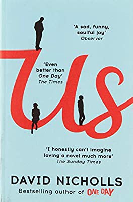 Book cover for Us by David Nicholls. Blue Book with Red and Black writing. Image for fair use for my book reviews from 2020.