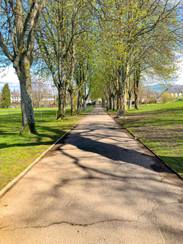 Morgan Jones Park in Caerphilly - tree lined path