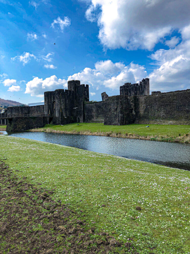 Caerphilly Castle view from Caerphilly Town centre