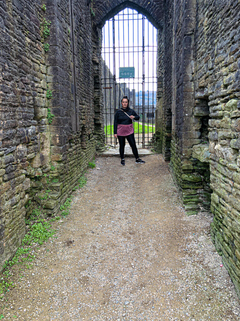 Me at one of Caerphilly Castle entrances 