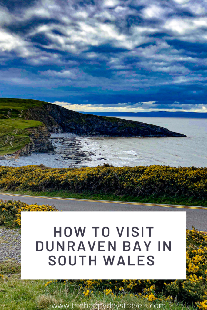 Pin image for how to visit Dunraven bay in South Wales. Website url at bottom and picture of Dunraven bay from the path steps.