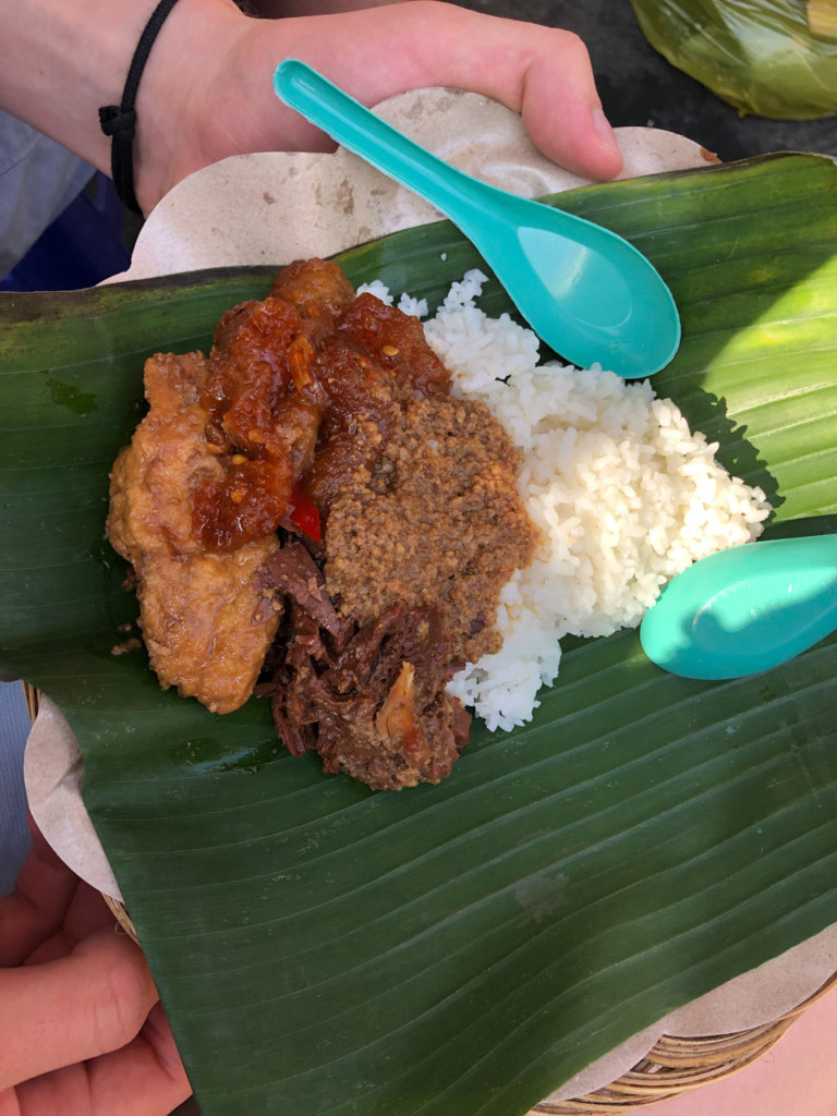 Picture of Gudeg from Indonesia on a banana leaf. Credit to Victoria from Guide Your Travel