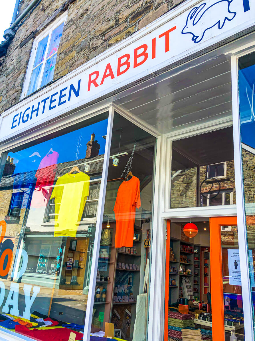 Exterior of Eighteen Rabbit Tangled Parrot bookshop in Hay-on-Wye