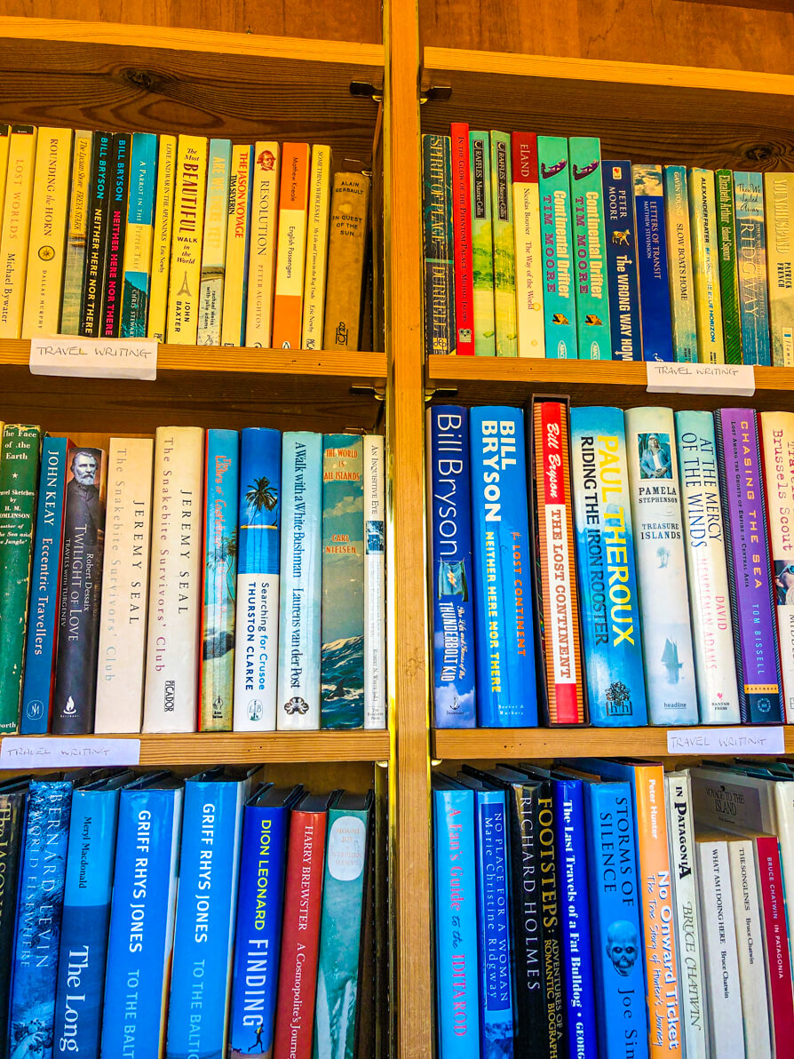 Hay on Wye Booksellers Travel Shelf in Hay on Wye bookshop