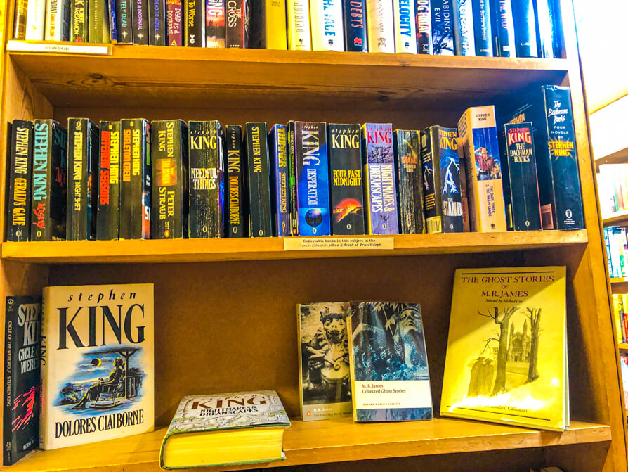 Hay Cinema Bookshop Stephen King bookshelf in Hay on Wye