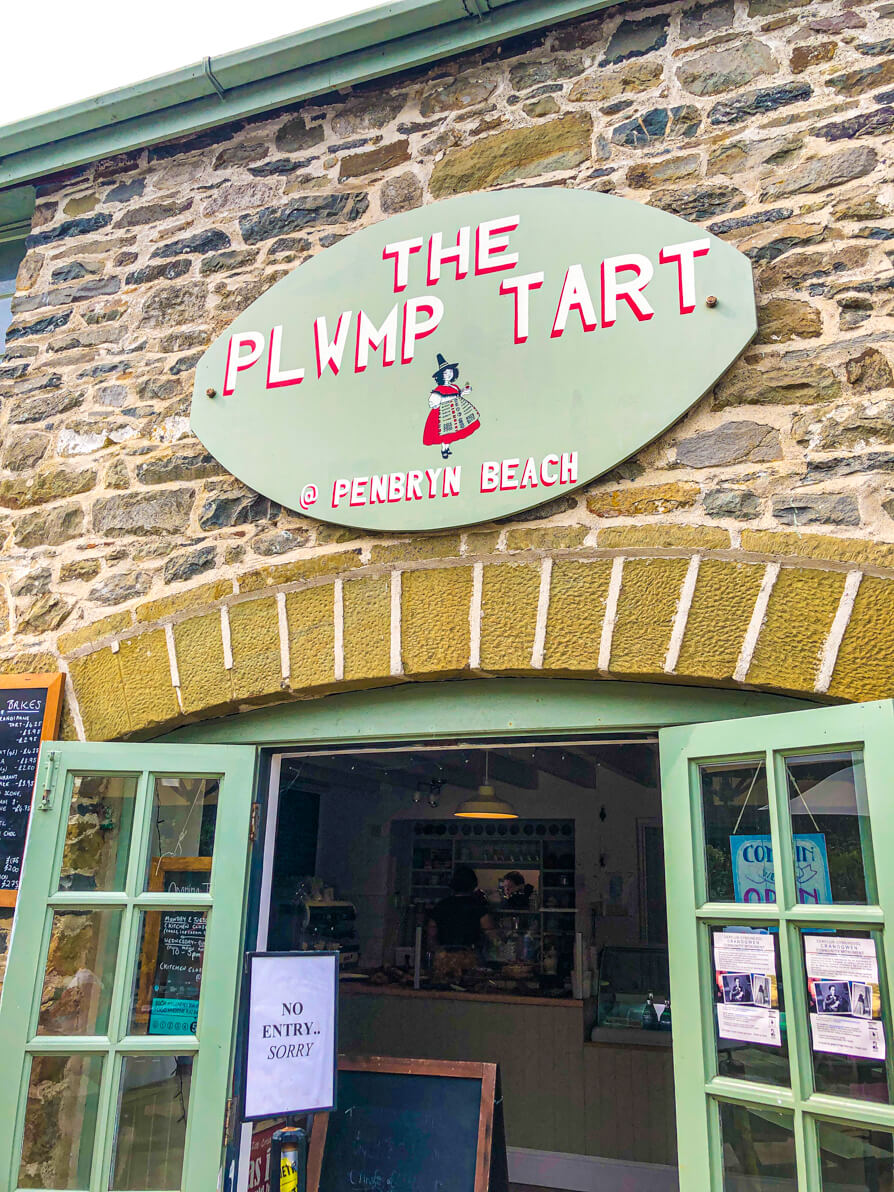 Exterior of The Plwmp Tart cafe entrance in West Wales
