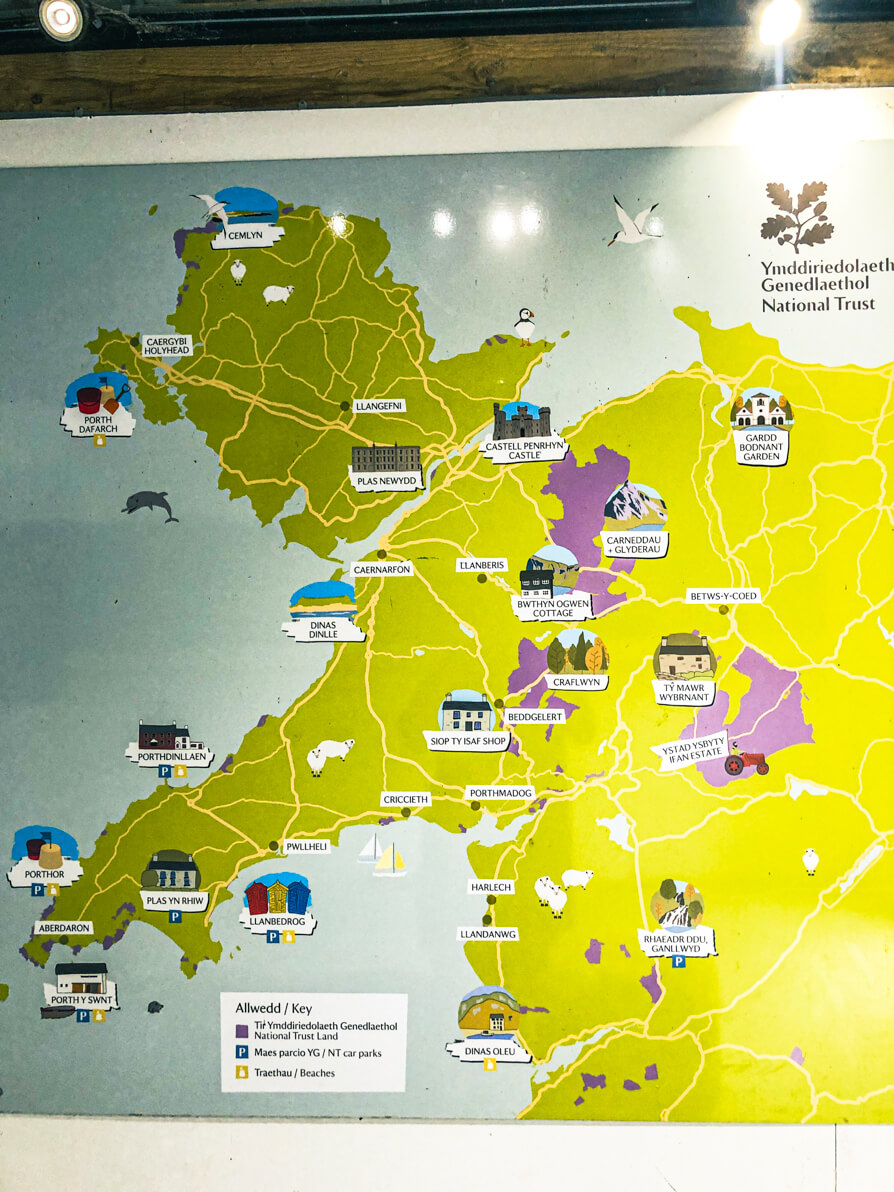 National Trust Sites on map of North Wales