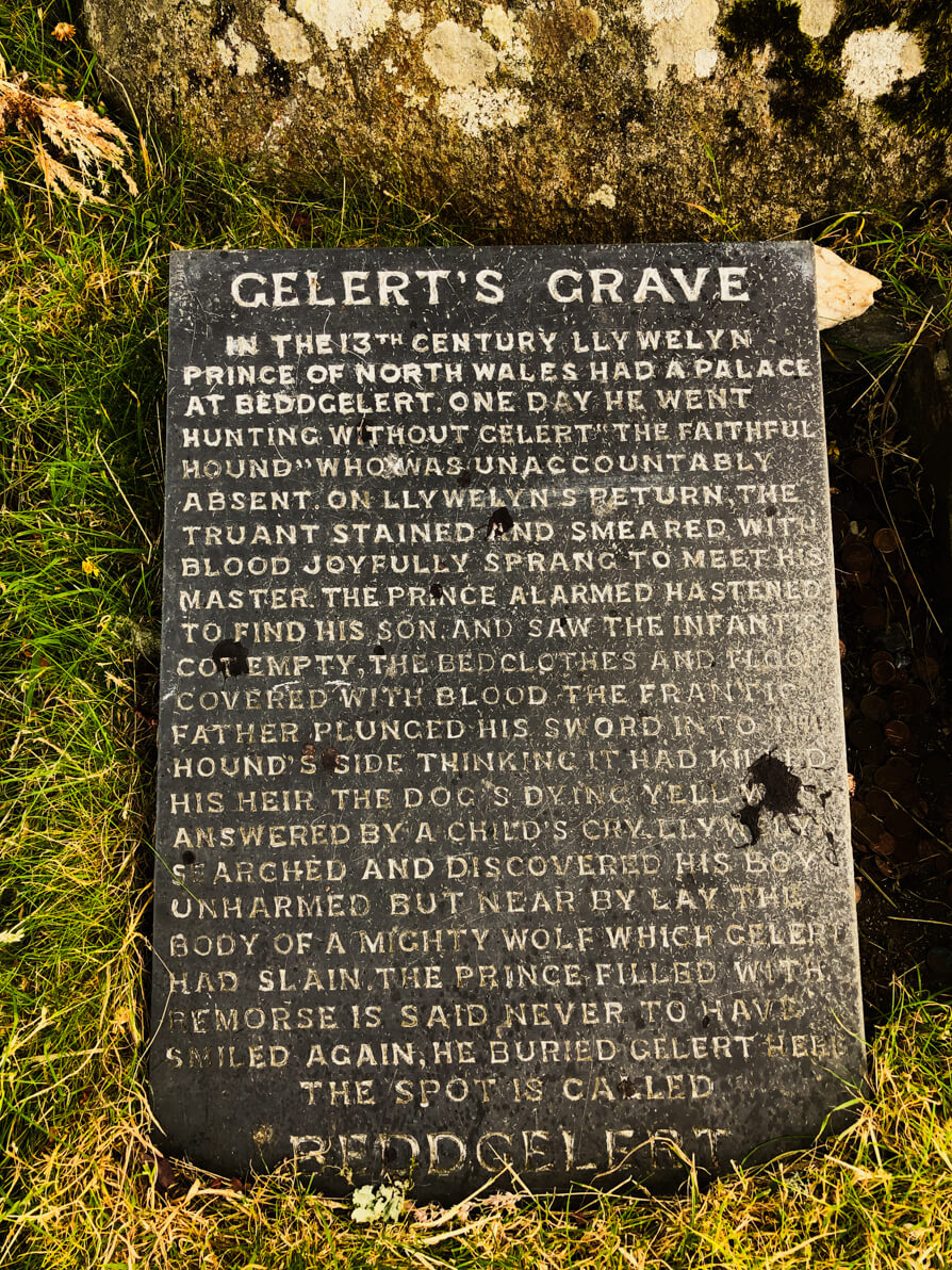 Plaque for Gelert's Grave in English
