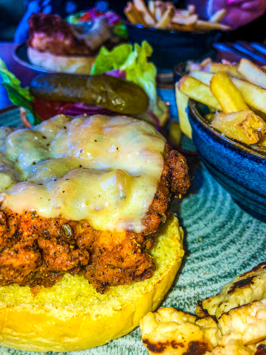 Close up shot of Burger and Chips from The Brunch Club Liverpool
