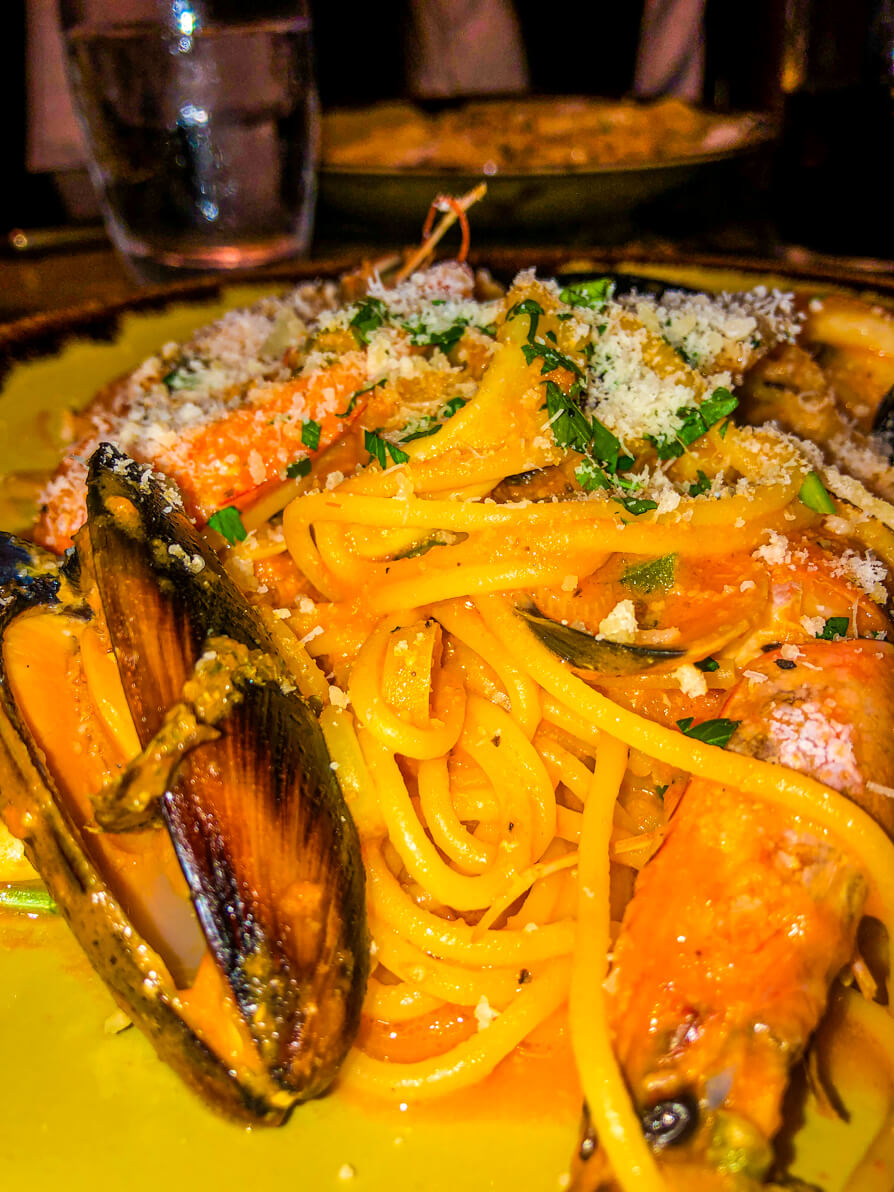 Close up shot of Seafood Spaghetti in Amalia Liverpool restaurant