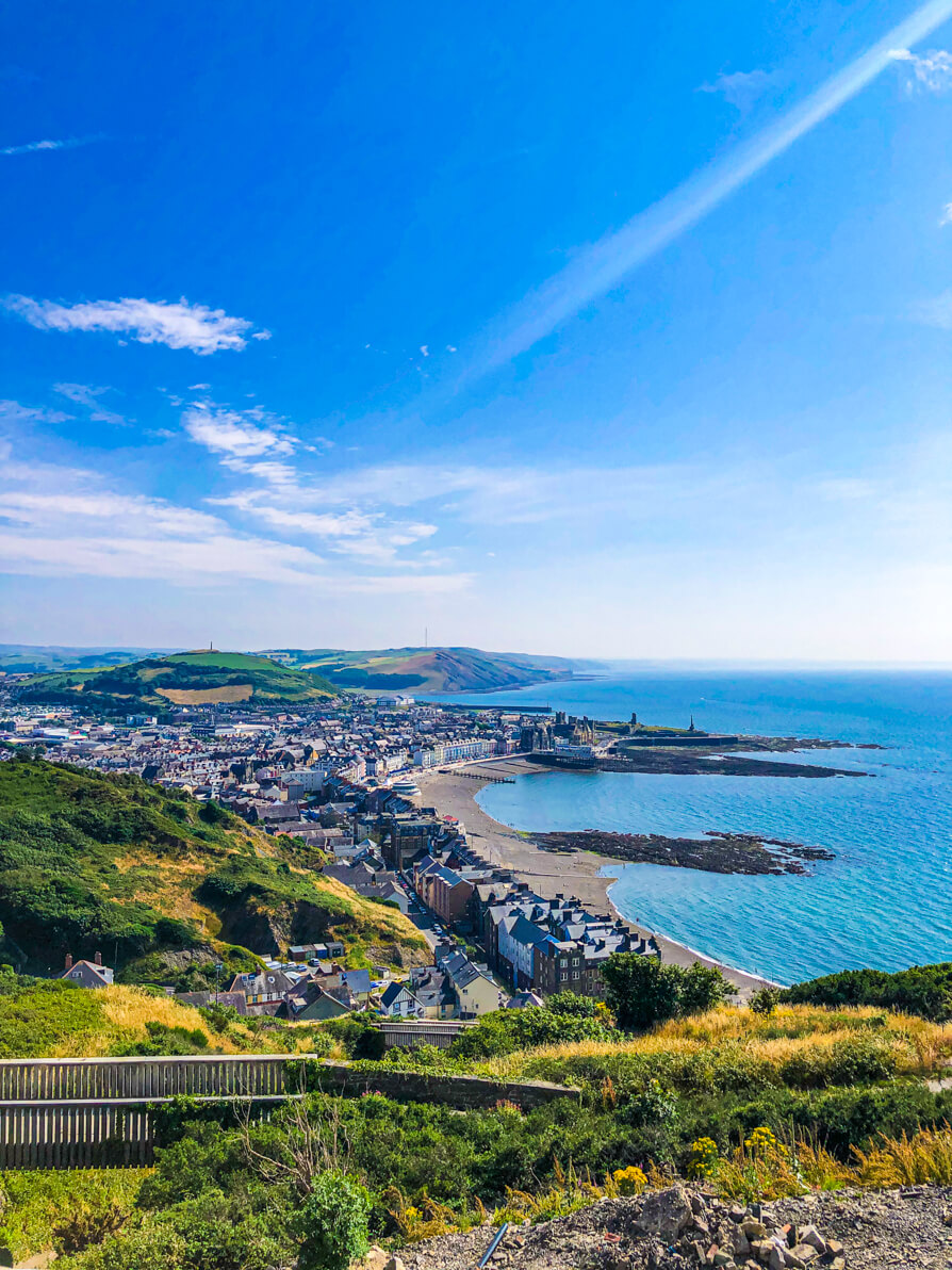 Scenic view of Aberystwyth from top of Constitution Hill in Aberystwyth Wales
