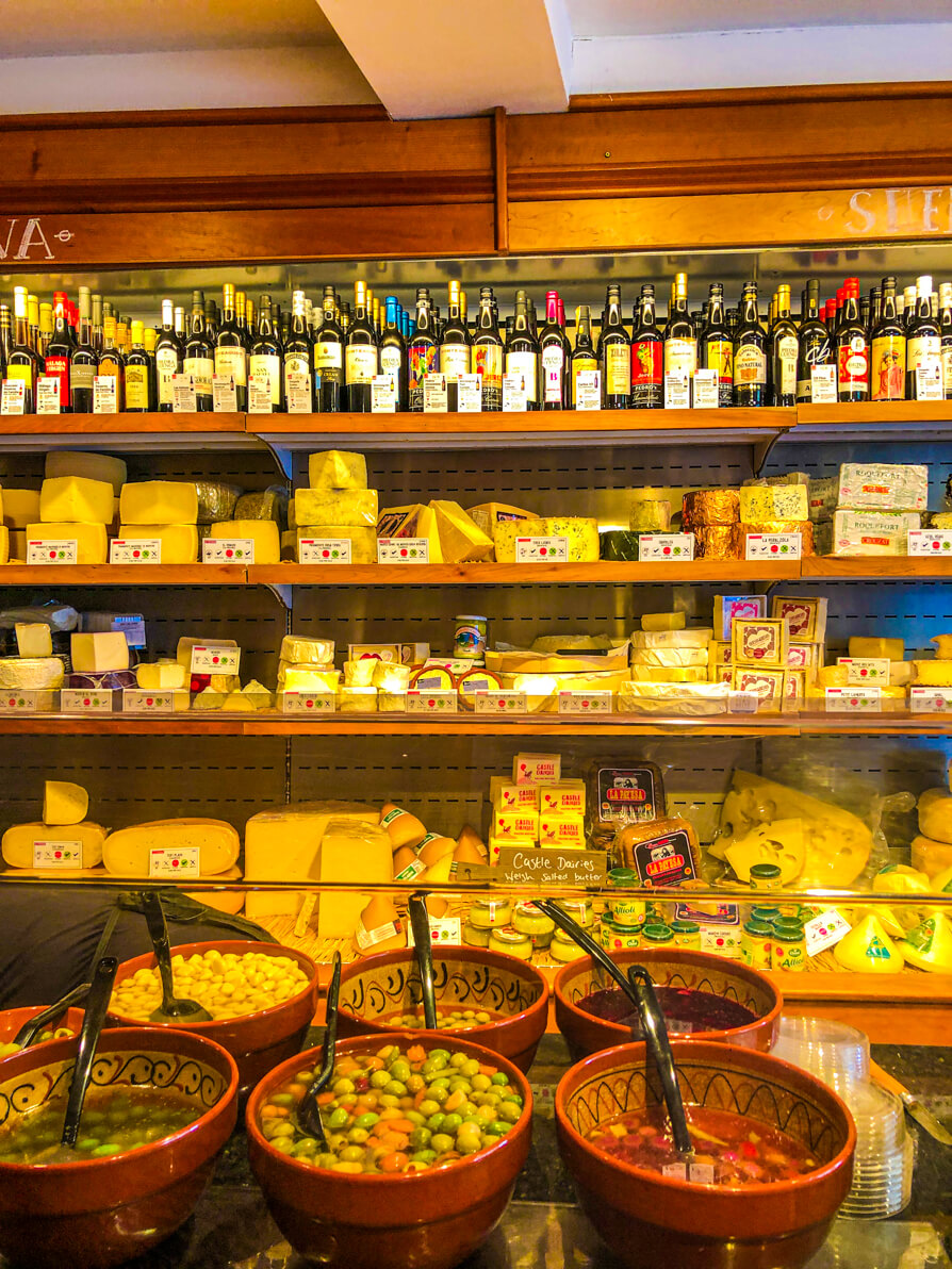 Olive and cheese counter in Ultracomida tapas bar in Narberth Wales