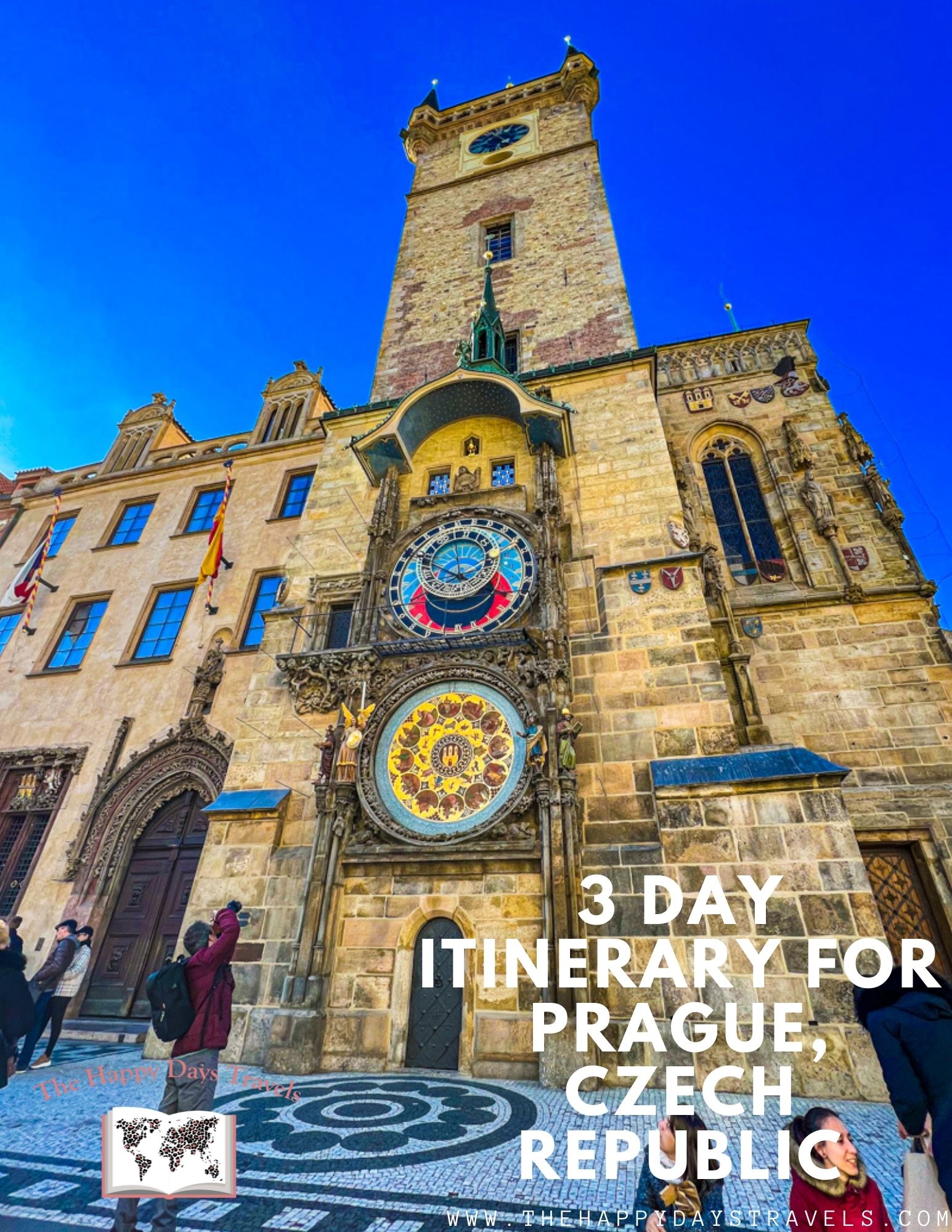 Pin image of Astronomical Clock with text '3 day itinerary for Prague, Czech Republic' in bottom right hand corner.