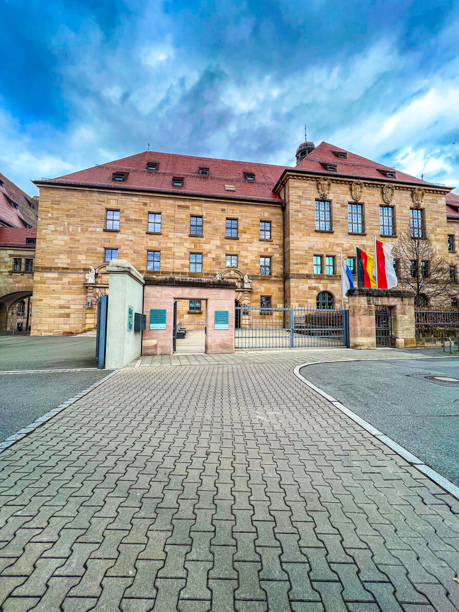 Exterior of the Nuremberg place of justice building in Nurnberg Germany