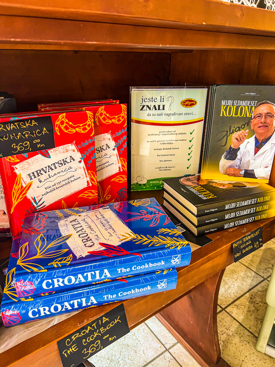 Image of the Croatian food books and cheese books sold in the cheese shop in Zadar Croatia