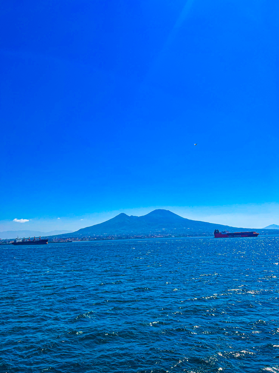 View of Mount Vesuvius from the ferry to Ischia from Naples
