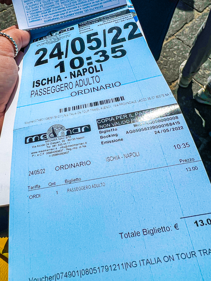 Image of my ticket from Ischia to Naples on 24.05.22 and the price