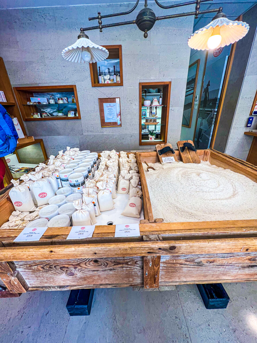 Image of salt display and items for sale in salt shop in Piran Slovenia