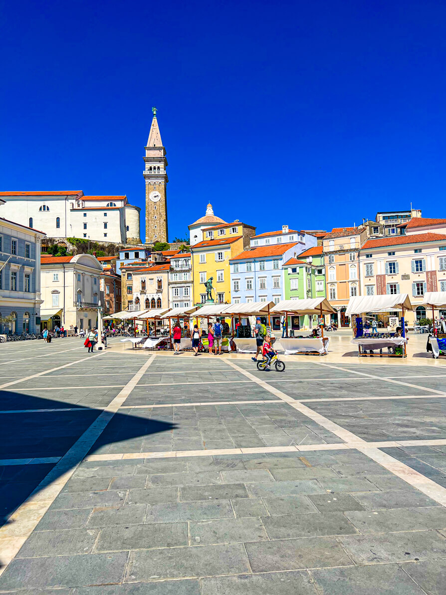 Image of Tartini Square with St George Parish in background in Piran Slovenia