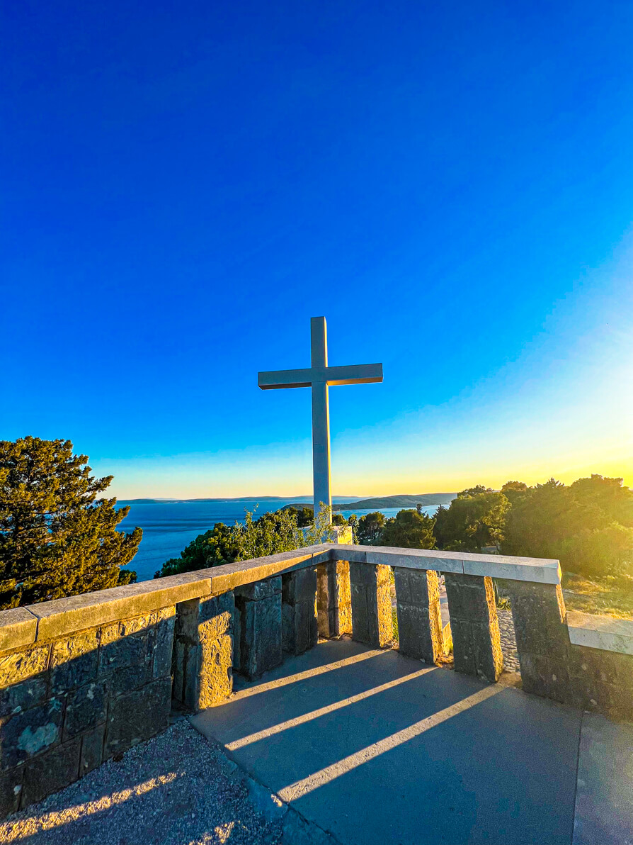 Image of the cross at the top of Marjan Hill hike in Marjan Park Split Croatia