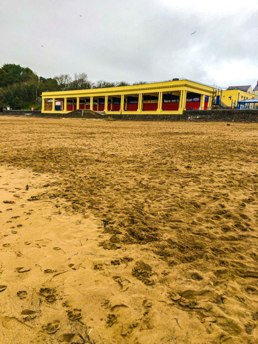 Image of the place where Gavin and Stacey was filmed on Barry Island Beach in front of Western Shelter on Barry Island Wales
