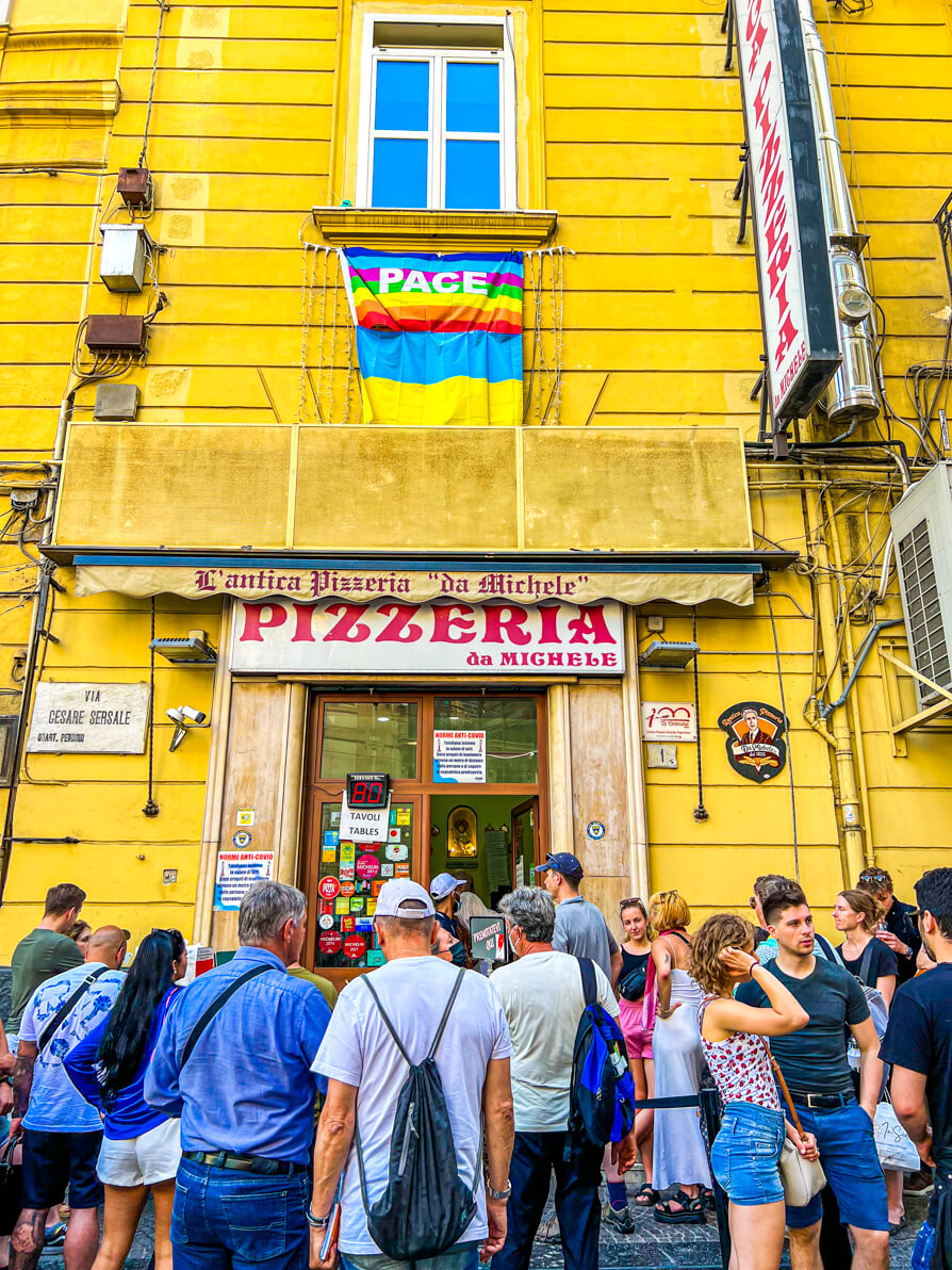 Image of exterior of the pizza at Pizzeria Michele in Naples Italy