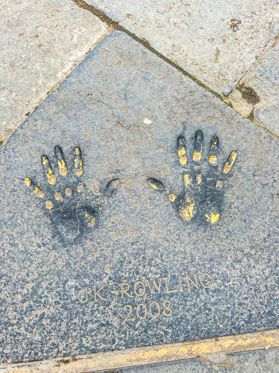 Close up image of JK Rowling hand prints in City Chambers Edinburgh
