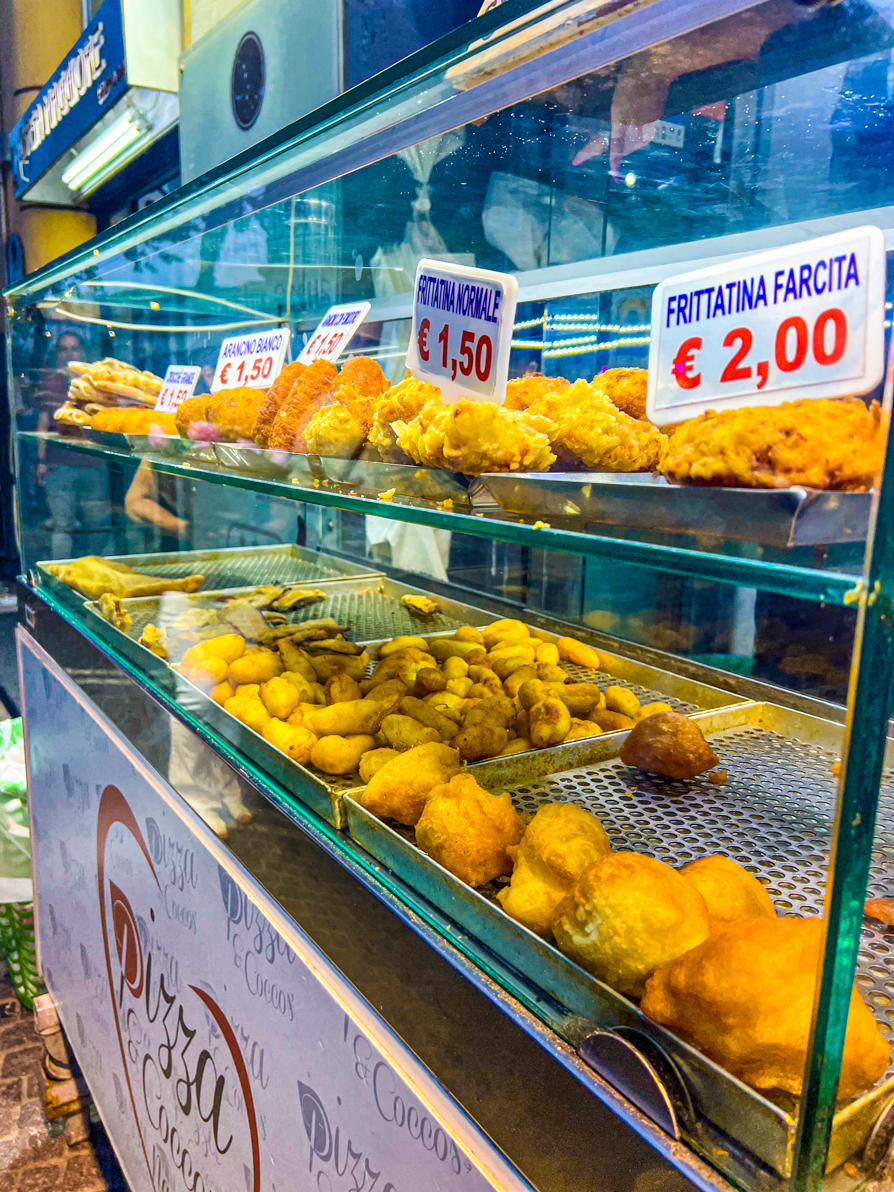 Image of fried foods in a friggitotia in Naples Italy