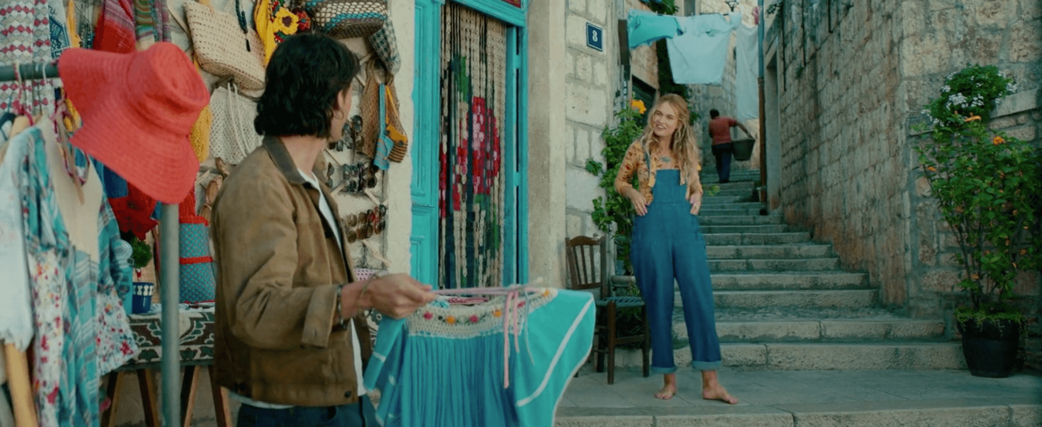 Image belongs to Universal Pictures. Young Donna outside market used in Mamma Mia II