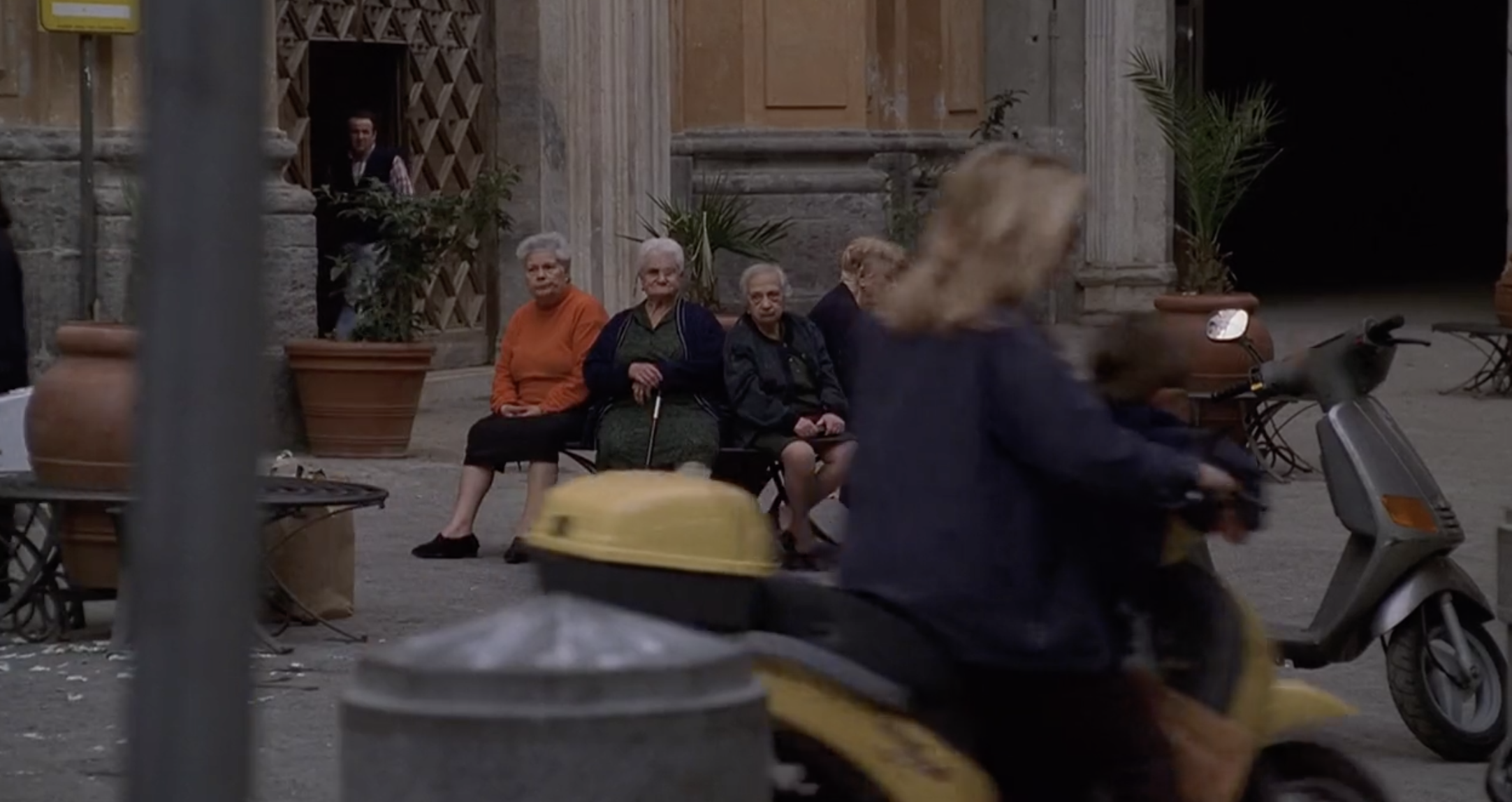 HBO/Entertainment image credit. Image of ladies sat on public bench in The Sopranos