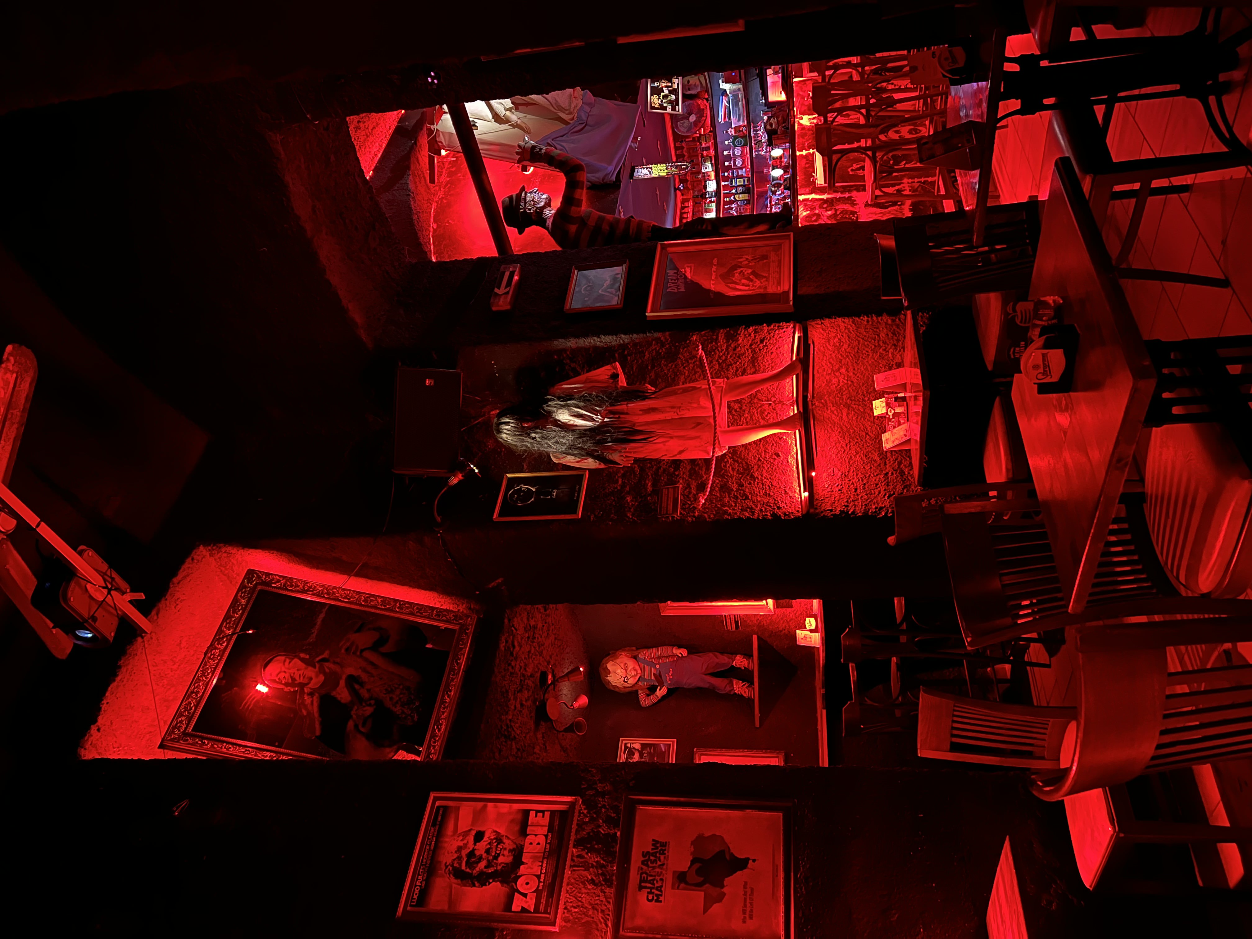 Image of props and memorabilia in Prague Horror Nightmare Bar