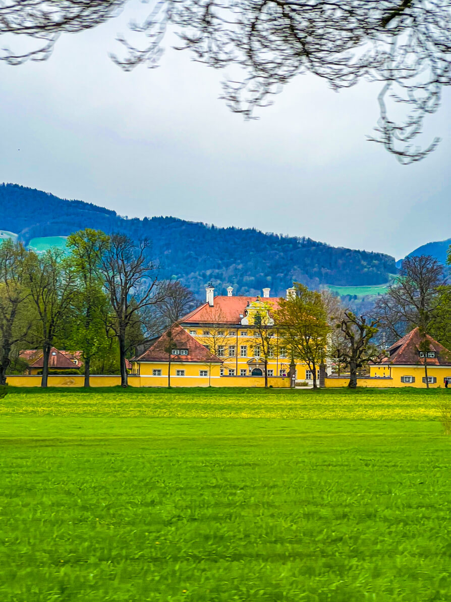 Far away image of Frohnburg Palace, the Von Trapp Family Home from Sound of Music in Salzburg Austria 
