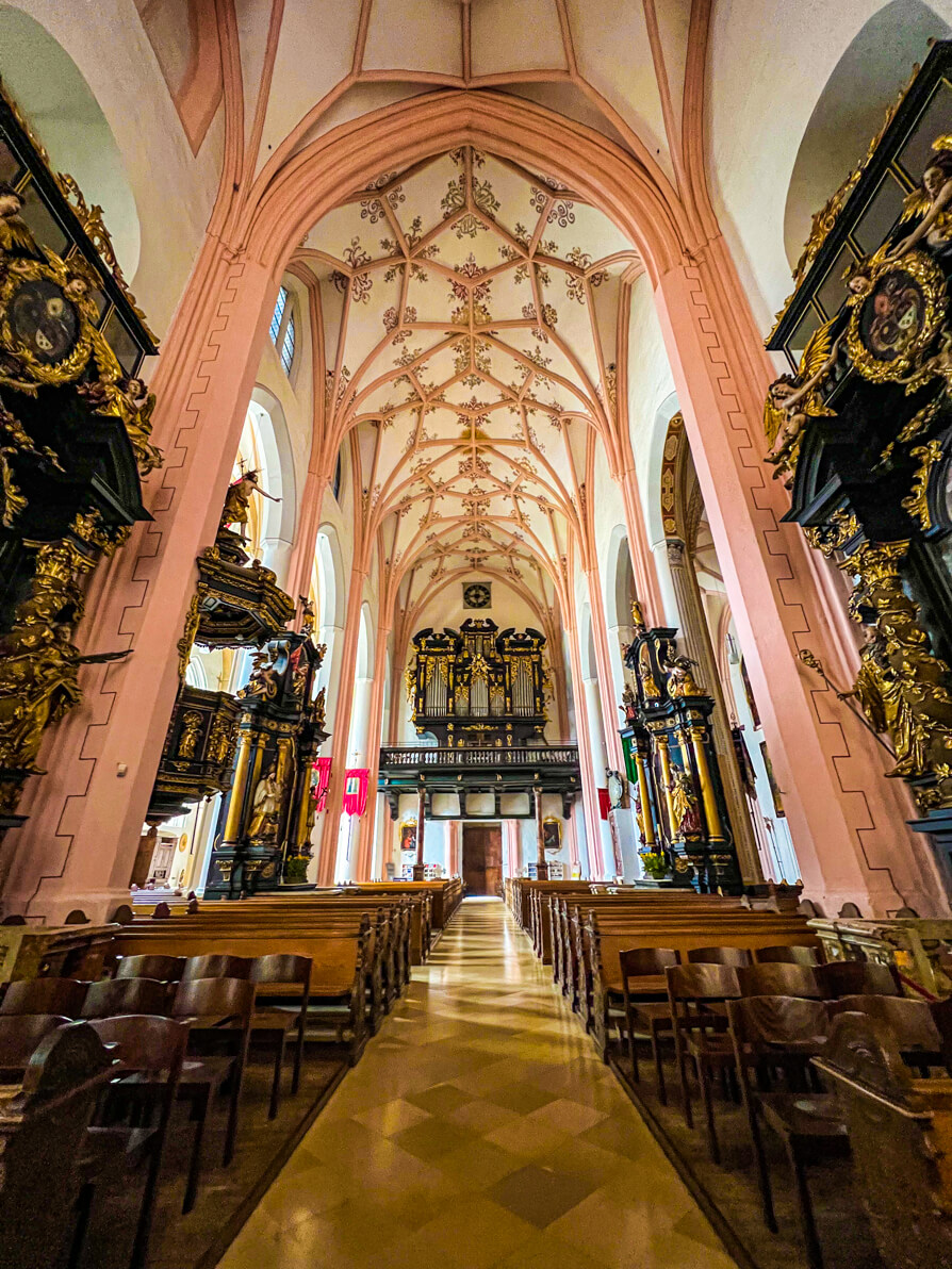 Image of interior of St Michael's Church in Mondsee, Austria where the Sound of Music was filmed