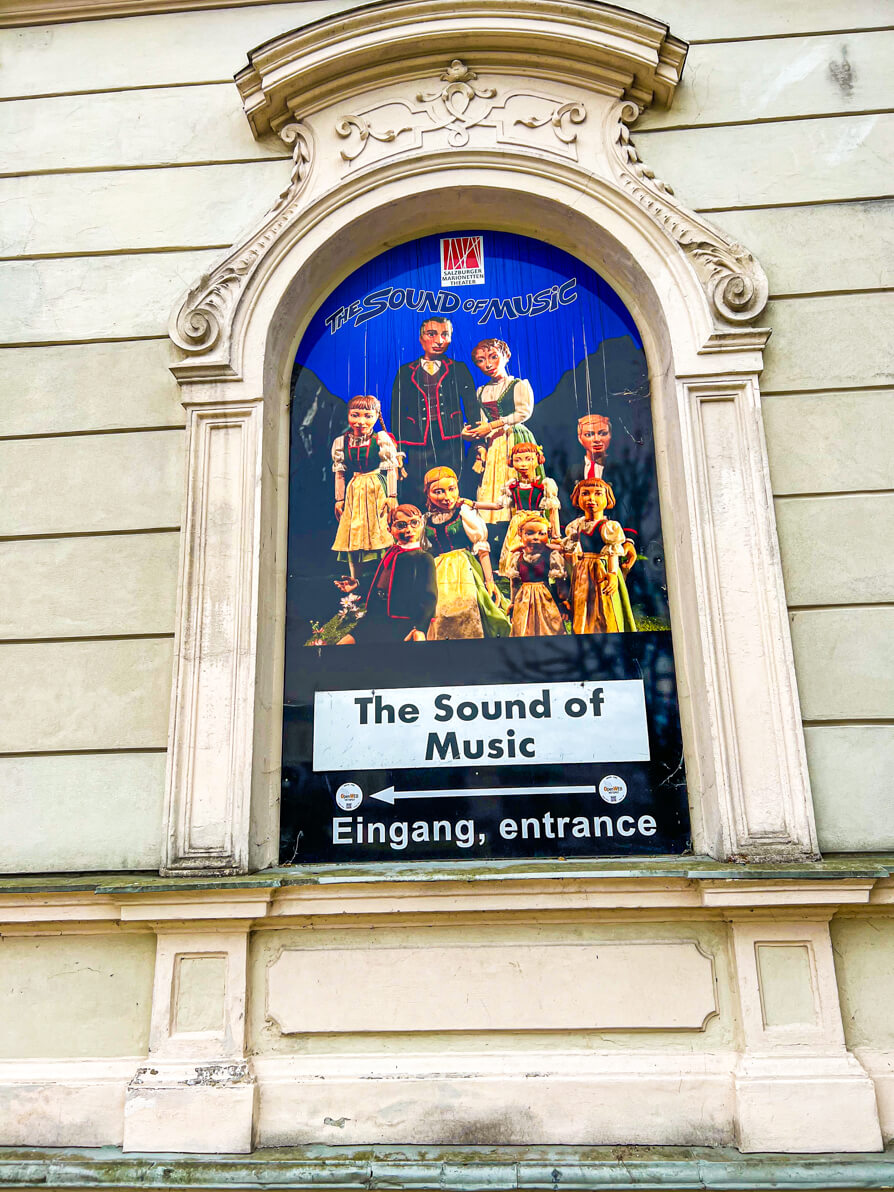 Image of poster for entrance of Sound of Music puppet show in Salzburg Austria