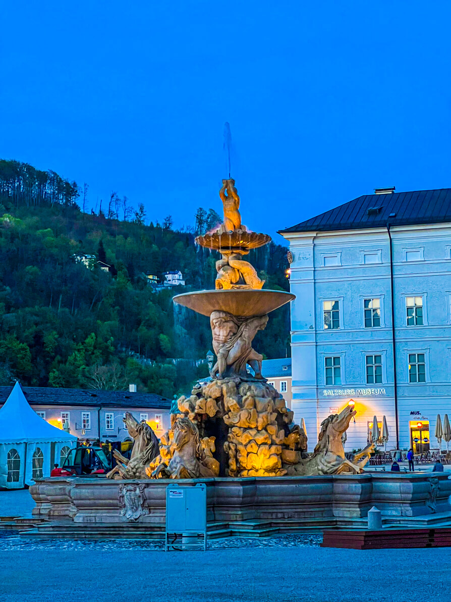 Image of the main fountain on residence square in Salzburg Austria