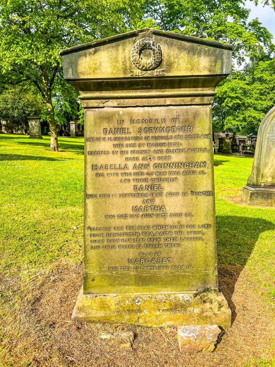 Image of Daniel Scrymgeour grave in Greyfriars Kirkyard Harry Potter Graveyard in Edinburgh Scotland