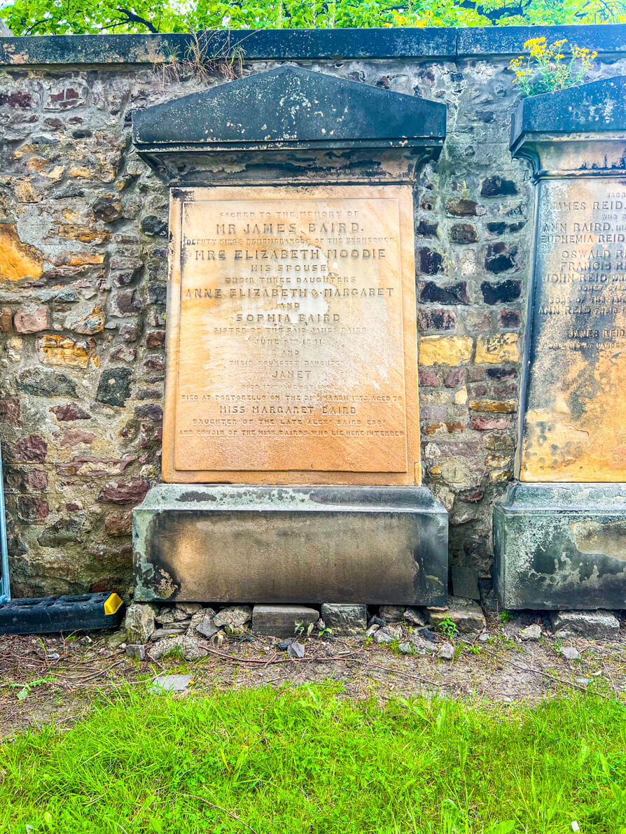 wide image of Mrs Moodie grave in Greyfriars Kirkyard Harry Potter Graveyard in Edinburgh Scotland