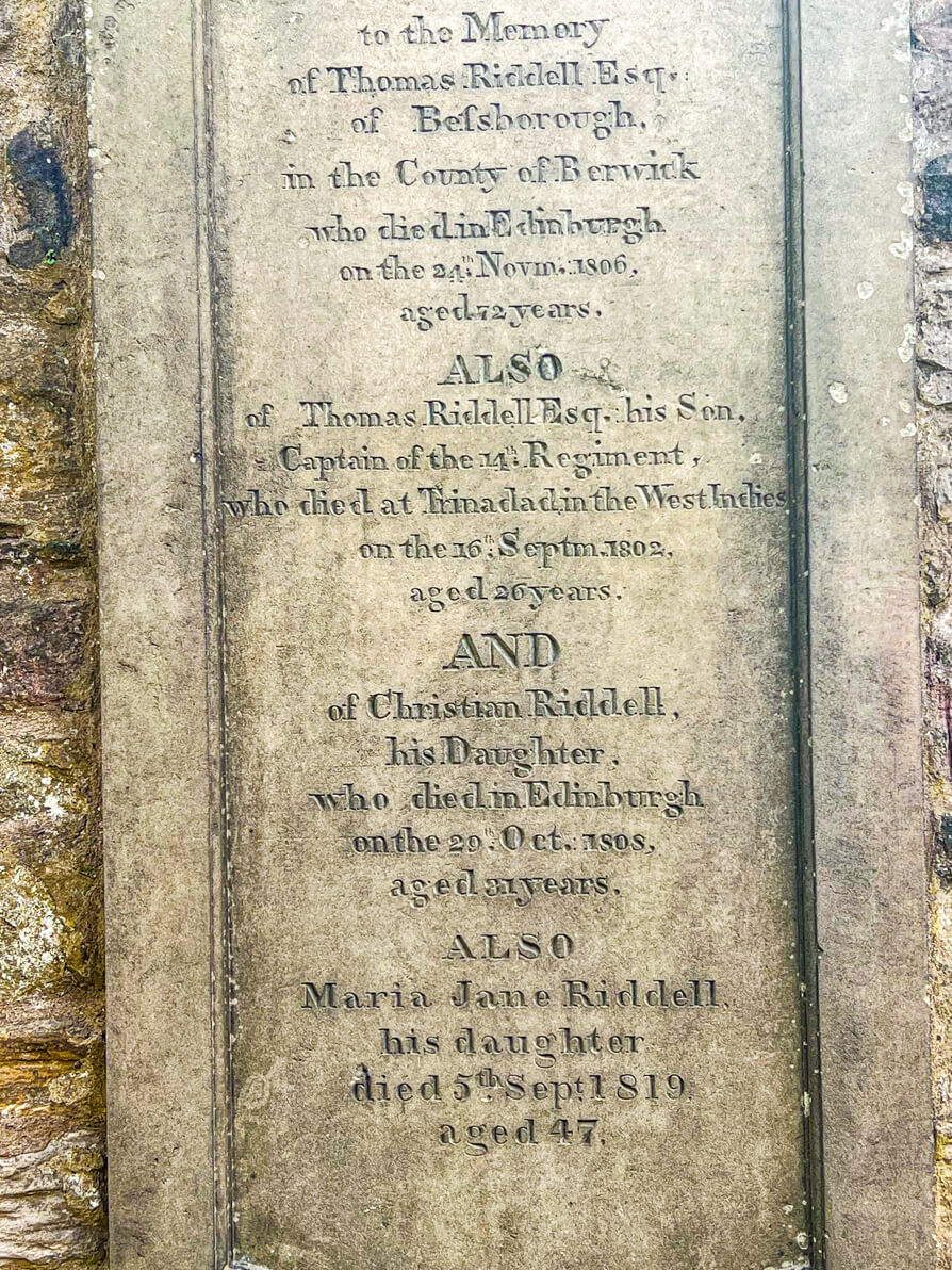 close Image of the tombstone of Tom Riddell in Greyfriars Kirkyard Harry Potter Graveyard in Edinburgh Scotland