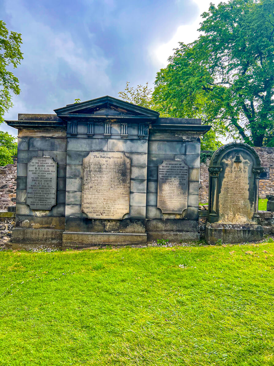 wide Image of Scrymgeour grave in Greyfriars Kirkyard Harry Potter Graveyard in Edinburgh Scotland