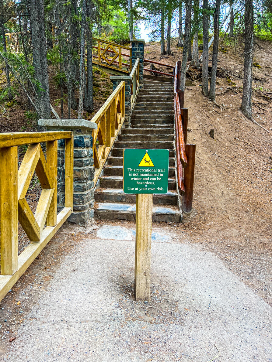Image of beginning of Bows Falls trail steps in Banff
